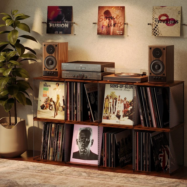 Alt view image 2 of 7 - 3 Cube Vinyl Record Storage | DIY Stackable 120-150 Records Visualize Album Storage Record Storage Crate