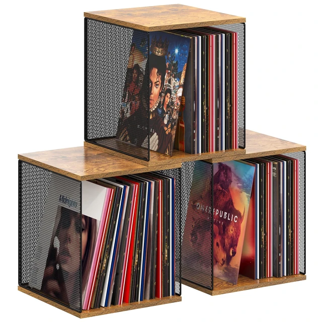 Main image of 3 Cube Vinyl Record Storage | DIY Stackable 120-150 Records Visualize Album Storage Record Storage Crate