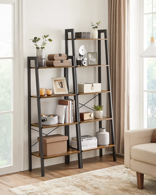 Alt view image 2 of 7 - Ladder Shelf, Bookcase Book Shelf, Storage Shelves, 5-Tier, 22In | Bookshelves, Narrow bookshelf, Toddler bookshelf, Kitchen, Bedroom, Rustic Brown and Matte Black, BARNET Collection ULLS45X