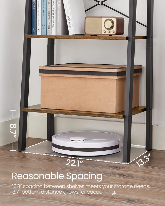 Alt view image 7 of 7 - Ladder Shelf, Bookcase Book Shelf, Storage Shelves, 5-Tier, 22In | Bookshelves, Narrow bookshelf, Toddler bookshelf, Kitchen, Bedroom, Rustic Brown and Matte Black, BARNET Collection ULLS45X