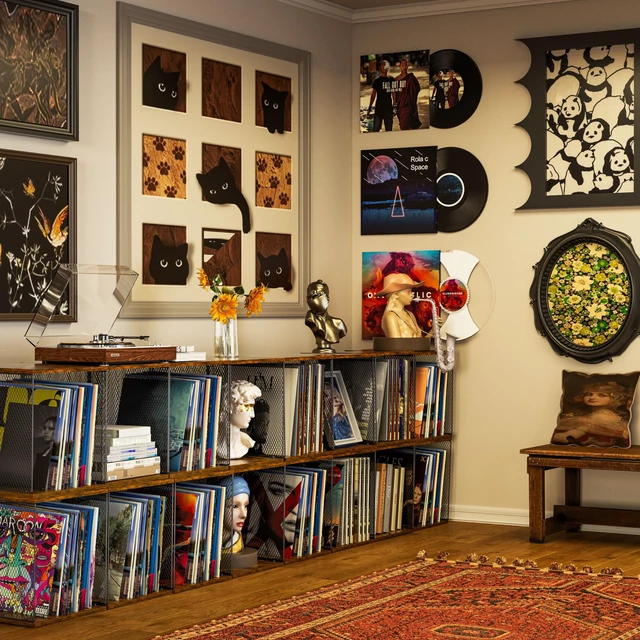 Alt view image 5 of 7 - 3 Cube Vinyl Record Storage | DIY Stackable 120-150 Records Visualize Album Storage Record Storage Crate