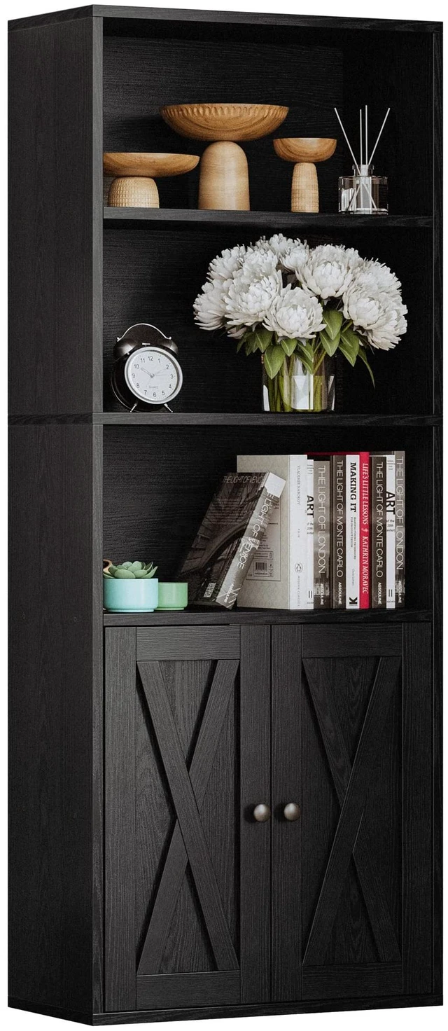 Main image of Industrial Bookshelves and Bookcases with Doors and Shelves | 11.8in Deeper engineered-wood, concealed storage, anti-tip bracket, each shelf supports up to 22 lbs, 5-Tier Storage Shelves