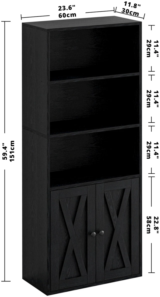 Alt view image 3 of 7 - Industrial Bookshelves and Bookcases with Doors and Shelves | 11.8in Deeper engineered-wood, concealed storage, anti-tip bracket, each shelf supports up to 22 lbs, 5-Tier Storage Shelves
