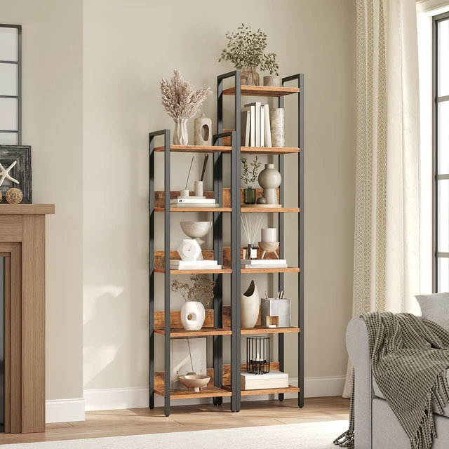 Alt view image 7 of 7 - Bookshelf, 6-Tier Bookcase, Standing Book Shelf for Small Space, Storage Shelf Organizer, for Living Room, Bedroom, Study, Balcony, Rustic Brown and Black BKHR6601