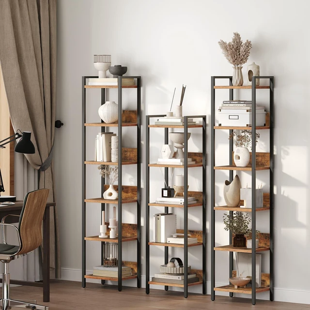 Alt view image 5 of 7 - Bookshelf, 6-Tier Bookcase, Standing Book Shelf for Small Space, Storage Shelf Organizer, for Living Room, Bedroom, Study, Balcony, Rustic Brown and Black BKHR6601