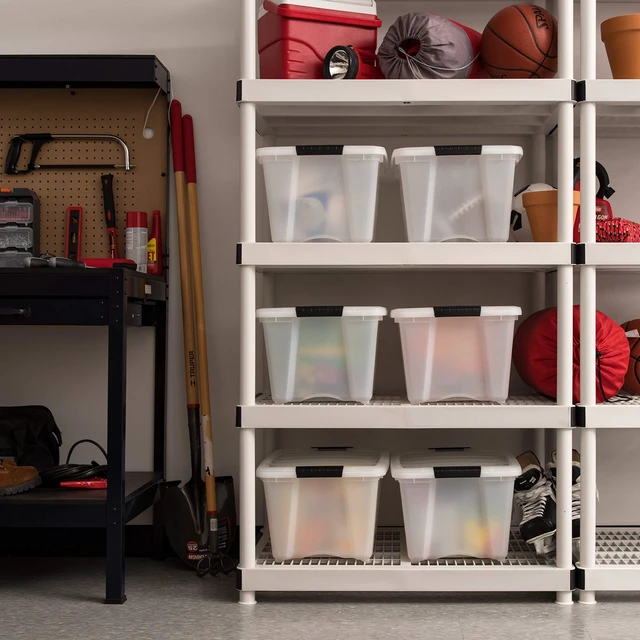 Alt view image 3 of 7 - 6-Pack 32 Quart Storage Bins with Lids, Pearl | Conceals contents for a neat look, Ideal for linens, décor, closet essentials, and household supplies