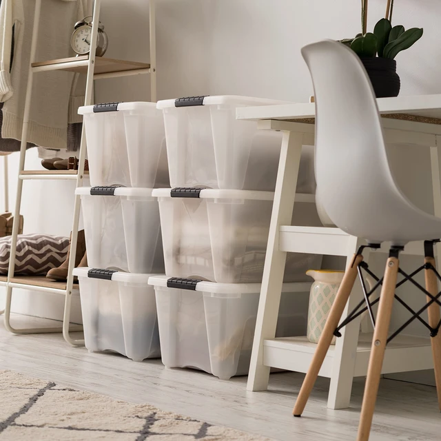 Alt view image 6 of 7 - 6-Pack 32 Quart Storage Bins with Lids, Pearl | Conceals contents for a neat look, Ideal for linens, décor, closet essentials, and household supplies