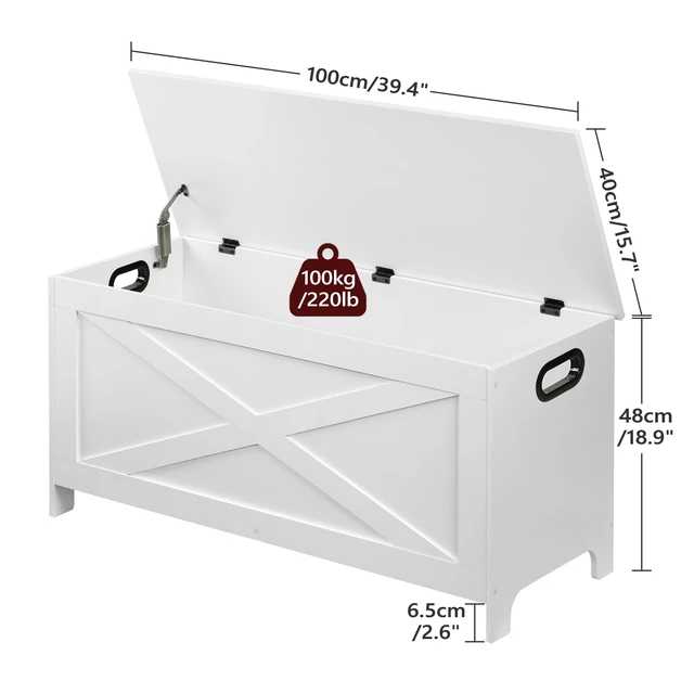 Alt view image 3 of 7 - 39.4" Storage Chest with Lid, Storage Bench with Safety Hinges | Large Toy Box for Bedroom, Living Room, Farmhouse Style, Sturdy Toy Chest, 39.4 x 15.7 x 18.9 Inches, White