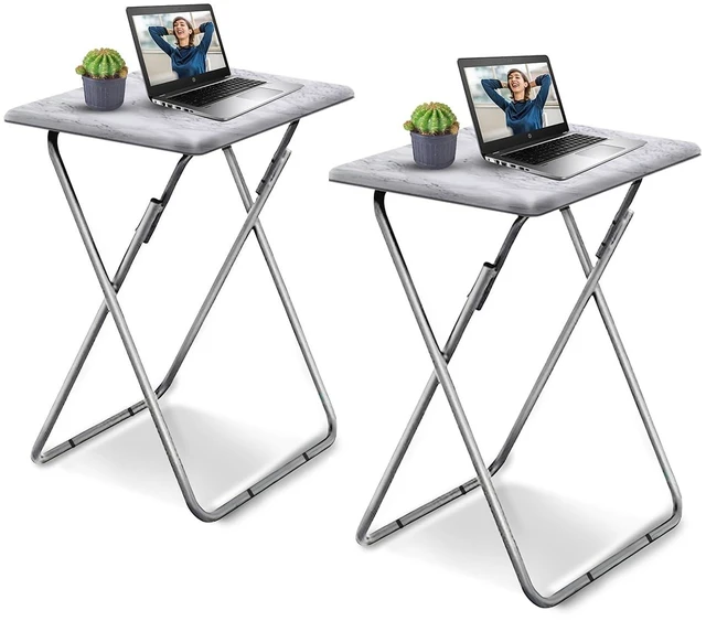Main image of TV Tray Table, Folding Dinner Tray With No Assembly Required, Sturdy Foldable Snack Eating Table for Living Room, 2PCS (White Marble)