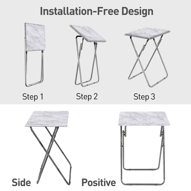 Alt view image 4 of 7 - TV Tray Table, Folding Dinner Tray With No Assembly Required, Sturdy Foldable Snack Eating Table for Living Room, 2PCS (White Marble)