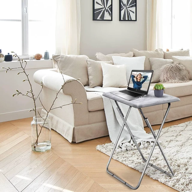 Alt view image 7 of 7 - TV Tray Table, Folding Dinner Tray With No Assembly Required, Sturdy Foldable Snack Eating Table for Living Room, 2PCS (White Marble)