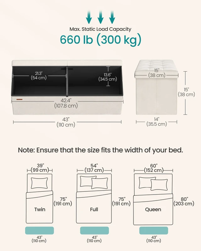 Alt view image 2 of 5 - Foldable Storage Ottoman with Flipping Lid, 43.3 Inch Velvet Bench | Coffee Table, Folding Storage Bench for Bedroom, Entryway Shoe Bench, Cappuccino White, MINOTA Collection ULSF078LH01
