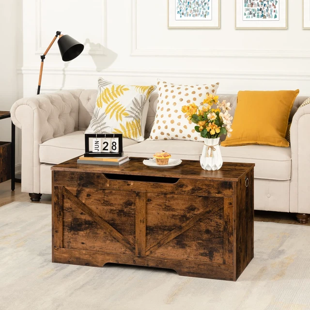 Alt view image 4 of 7 - Storage Bench, 39.4 Retro Wooden Storage Chest with U-Shaped Cut-Out Pull, Safety Hinge, Supports 330 lb and Easy Assembly for Toy Box Organizer (Rustic Brown) BF771CW01G1