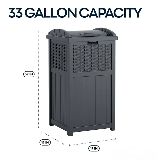 Alt view image 3 of 7 - 33 Gal, Wicker Hideaway Trash Can, Secure Lid, Cyberspace Gray