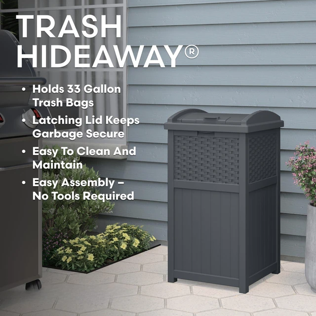 Alt view image 2 of 7 - 33 Gal, Wicker Hideaway Trash Can, Secure Lid, Cyberspace Gray
