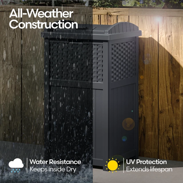 Alt view image 7 of 7 - 33 Gal, Wicker Hideaway Trash Can, Secure Lid, Cyberspace Gray