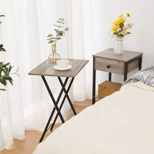 Alt view image 4 of 7 - Folding TV Tray Tables, Set of 4 TV Trays with Storage Rack | Industrial Side Table for Eating at Couch, Foldable Snack Table for Small Space, Easy Assembly, Greige and Black BG50BZ01