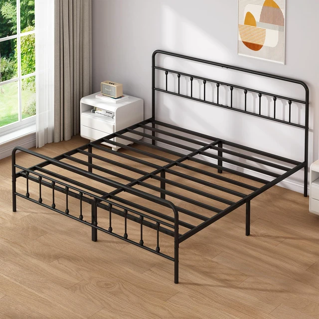 Alt view image 3 of 7 - King Metal Bed Frame with Victorian Headboard & Footboard, Black | 14" King Metal Platform Frame, Heavy Duty Steel Slat Support, Noise Free, No Box Spring Needed, Easy Disassembly & Transport