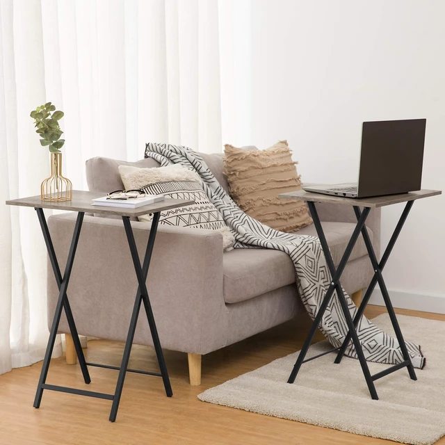 Alt view image 5 of 7 - Folding TV Tray Tables, Set of 4 TV Trays with Storage Rack | Industrial Side Table for Eating at Couch, Foldable Snack Table for Small Space, Easy Assembly, Greige and Black BG50BZ01
