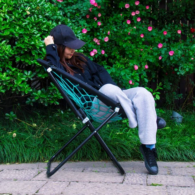 Alt view image 7 of 7 - Bunjo Bungee Dish Chair - Versatile Folding Chair with Fun Bouncy Design - Circle Web Chair for Room Garden Dorm Rooms and Lounging in Living Rooms, and Bed Rooms