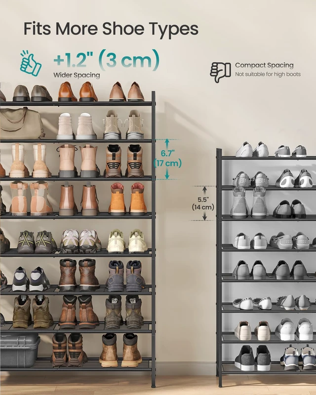 Alt view image 4 of 6 - 8-Tier Metal Shoe Rack, Vertical Shelf, Holds up to 40 Pairs | Space Saving and Heavy Duty Shoe Organizer for Closet, Entryway, Garage, Small Spaces, Black, DAVIAN Collection ULMR048BP01