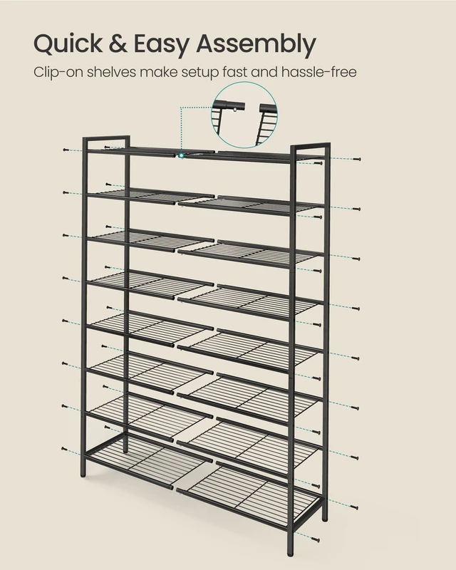 Alt view image 6 of 6 - 8-Tier Metal Shoe Rack, Vertical Shelf, Holds up to 40 Pairs | Space Saving and Heavy Duty Shoe Organizer for Closet, Entryway, Garage, Small Spaces, Black, DAVIAN Collection ULMR048BP01