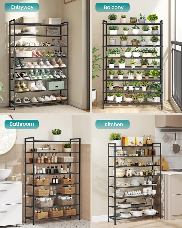 Alt view image 5 of 6 - 8-Tier Metal Shoe Rack, Vertical Shelf, Holds up to 40 Pairs | Space Saving and Heavy Duty Shoe Organizer for Closet, Entryway, Garage, Small Spaces, Black, DAVIAN Collection ULMR048BP01