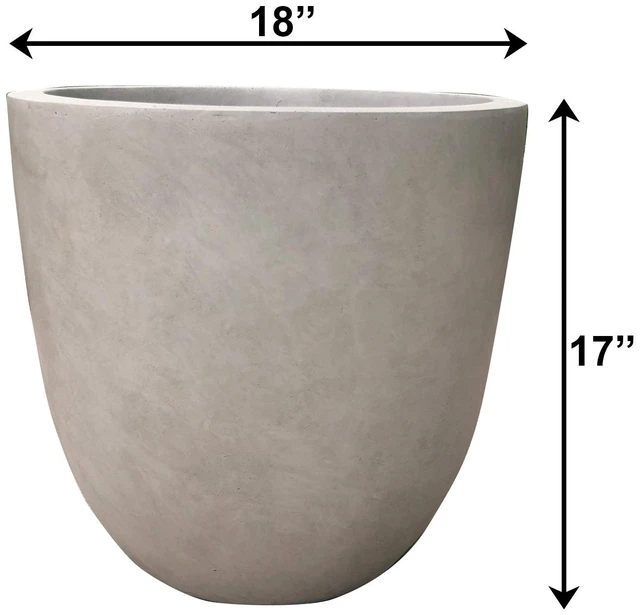Alt view image 3 of 5 - Large 18" Round Concrete Planter, Modern Bowl Plant Pot for Home | Drainage Hole & Rubber Plug, Premium and Durable Weathered Cement Pot for Indoor Outdoor Patio, Porch, Garden Décor