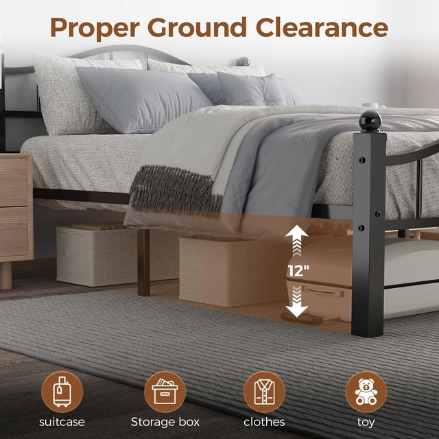 Alt view image 3 of 7 - Full Size Bed Frames with Headboard | Noise-Free Design, 12" Underbed Storage, 1500 LBS Heavy Duty Metal, No Box Spring Needed, Tool-Free Assembly