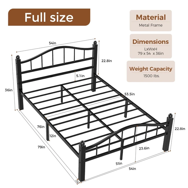 Alt view image 2 of 7 - Full Size Bed Frames with Headboard | Noise-Free Design, 12" Underbed Storage, 1500 LBS Heavy Duty Metal, No Box Spring Needed, Tool-Free Assembly