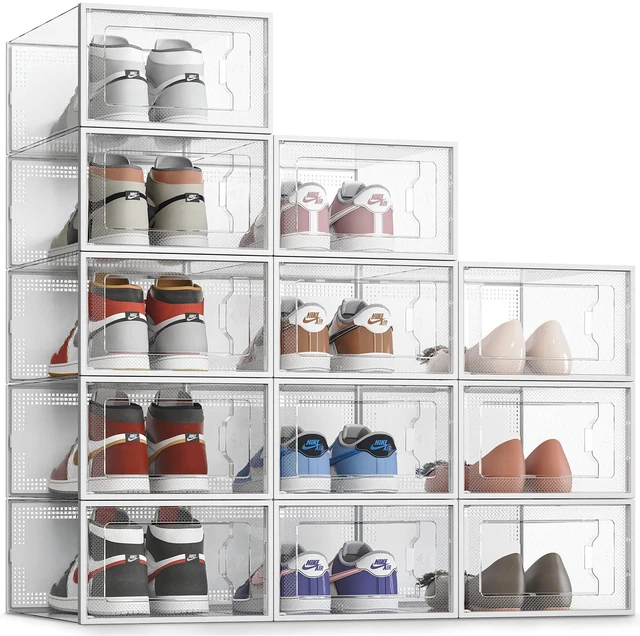 Main image of XX-Large Shoe Storage Boxes 12 Pack, Clear Stackable Shoe Organizer | Drop-Front Space-Saving Shoe Cases for Closet Fit Size 13, Entryway & Under-Bed Storage, Family Organizer,Clear