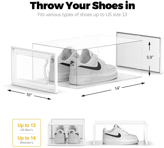Alt view image 4 of 6 - XX-Large Shoe Storage Boxes 12 Pack, Clear Stackable Shoe Organizer | Drop-Front Space-Saving Shoe Cases for Closet Fit Size 13, Entryway & Under-Bed Storage, Family Organizer,Clear