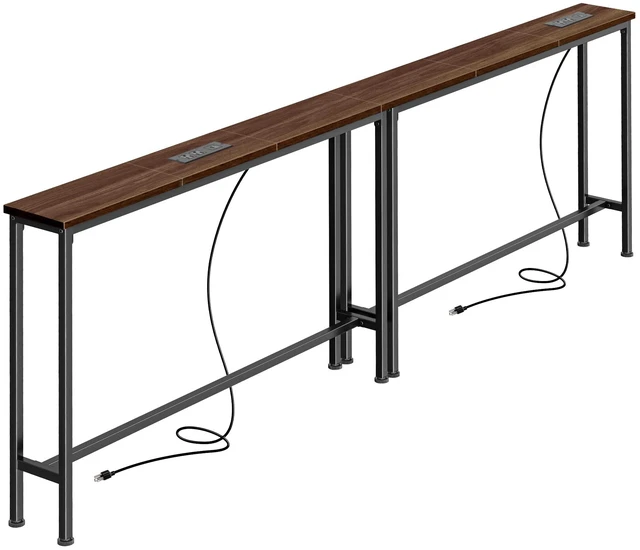 Main image of 78.8 inch Narrow Behind Couch Table with Charging Stations | Power Outlet with USB-C Ports, Extra Storage Behind Sofa, Long Sofa Table Console Table for Entryway Living room, Walnut