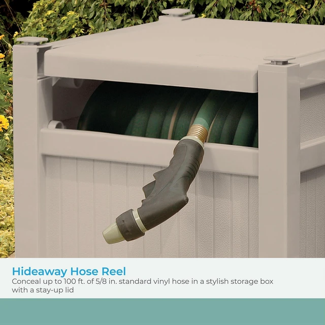 Alt view image 3 of 7 - 100' Garden Hose Reel Hideaway for 5/8" Vinyl Hose, Light Taupe | Retracting Storage of 100 Ft, Easylink Leak-Free Connection, Crank Handle Winding, Fully Assembled Resin Construction Design