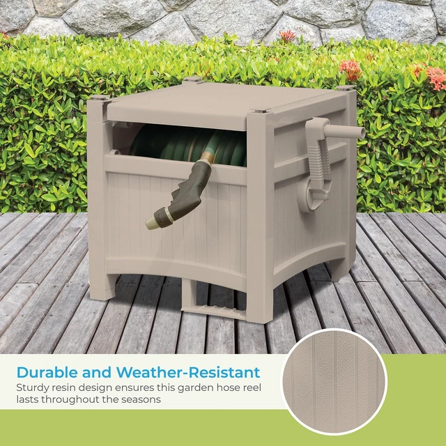 Alt view image 4 of 7 - 100' Garden Hose Reel Hideaway for 5/8" Vinyl Hose, Light Taupe | Retracting Storage of 100 Ft, Easylink Leak-Free Connection, Crank Handle Winding, Fully Assembled Resin Construction Design