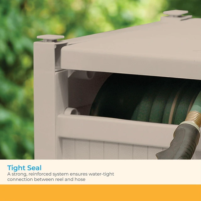 Alt view image 5 of 7 - 100' Garden Hose Reel Hideaway for 5/8" Vinyl Hose, Light Taupe | Retracting Storage of 100 Ft, Easylink Leak-Free Connection, Crank Handle Winding, Fully Assembled Resin Construction Design