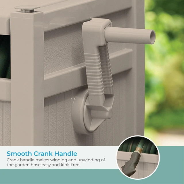Alt view image 6 of 7 - 100' Garden Hose Reel Hideaway for 5/8" Vinyl Hose, Light Taupe | Retracting Storage of 100 Ft, Easylink Leak-Free Connection, Crank Handle Winding, Fully Assembled Resin Construction Design