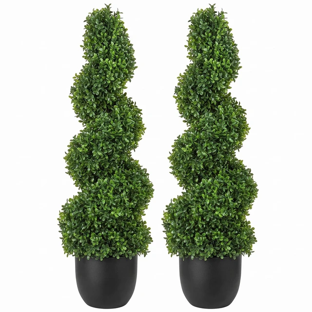 Main image of Artificial Boxwood Spiral Topiary Trees, 3ft Tall (2 PCS) Faux Plant | All-Year Green Fake Plant with Replaceable Leaves for Decorative/Indoor/Porch/Garden