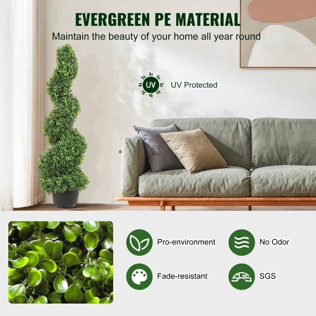 Alt view image 3 of 7 - Artificial Boxwood Spiral Topiary Trees, 3ft Tall (2 PCS) Faux Plant | All-Year Green Fake Plant with Replaceable Leaves for Decorative/Indoor/Porch/Garden