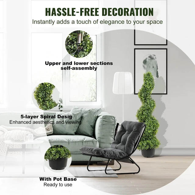 Alt view image 6 of 7 - Artificial Boxwood Spiral Topiary Trees, 3ft Tall (2 PCS) Faux Plant | All-Year Green Fake Plant with Replaceable Leaves for Decorative/Indoor/Porch/Garden