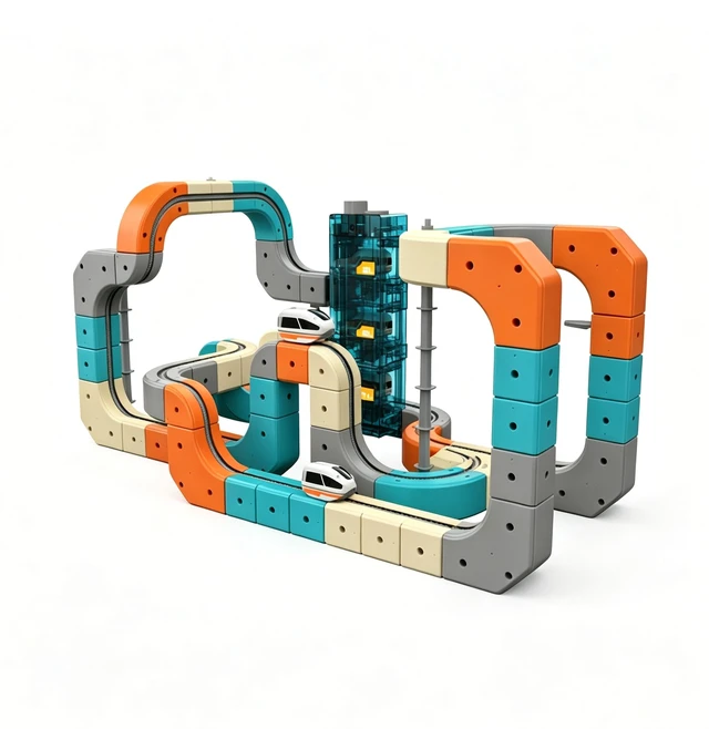 Main image of Train Sets, DIY Modular Cube Track Set, Auto Elevator & Track Switch | chain track, 3D Multi-Level Track System, STEM Educational & Problem-Solving, For kids 3 and up