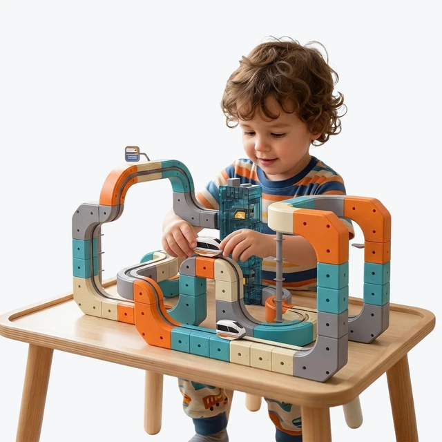 Alt view image 2 of 7 - Train Sets, DIY Modular Cube Track Set, Auto Elevator & Track Switch | chain track, 3D Multi-Level Track System, STEM Educational & Problem-Solving, For kids 3 and up