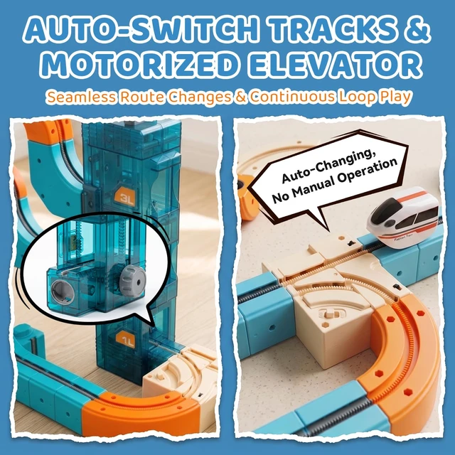 Alt view image 3 of 7 - Train Sets, DIY Modular Cube Track Set, Auto Elevator & Track Switch | chain track, 3D Multi-Level Track System, STEM Educational & Problem-Solving, For kids 3 and up