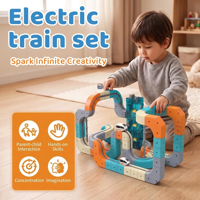 Alt view image 4 of 7 - Train Sets, DIY Modular Cube Track Set, Auto Elevator & Track Switch | chain track, 3D Multi-Level Track System, STEM Educational & Problem-Solving, For kids 3 and up