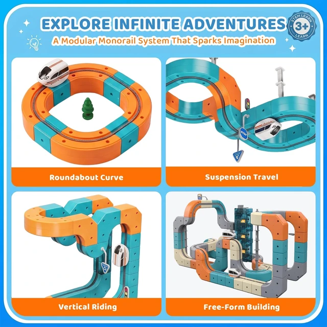 Alt view image 5 of 7 - Train Sets, DIY Modular Cube Track Set, Auto Elevator & Track Switch | chain track, 3D Multi-Level Track System, STEM Educational & Problem-Solving, For kids 3 and up
