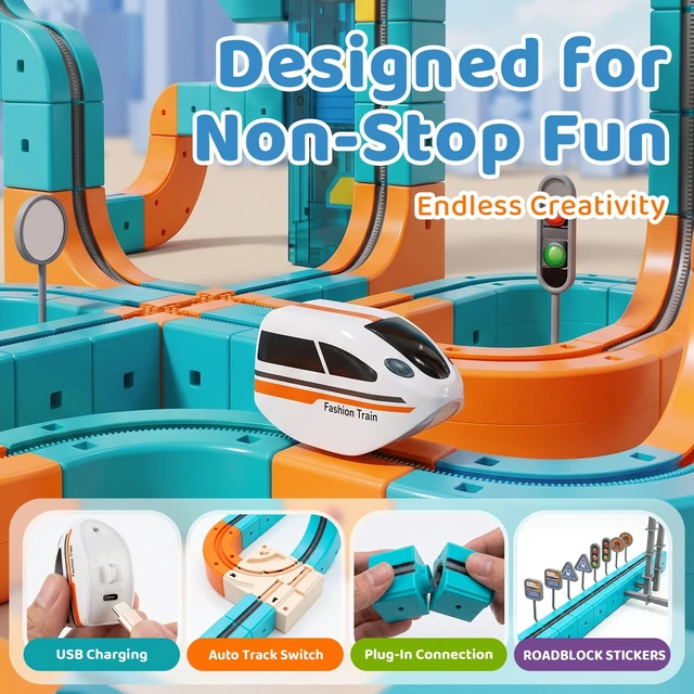 Alt view image 6 of 7 - Train Sets, DIY Modular Cube Track Set, Auto Elevator & Track Switch | chain track, 3D Multi-Level Track System, STEM Educational & Problem-Solving, For kids 3 and up