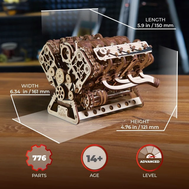 Alt view image 2 of 7 - V8 Engine Model Kit - 3D Wooden Puzzles for Adults, 3D Puzzle Model | Engine Kit, DIY Kits Gifts for Engineers for Christmas, Wooden Model Kits for Adults to Build, Brain Teaser Hobby Set