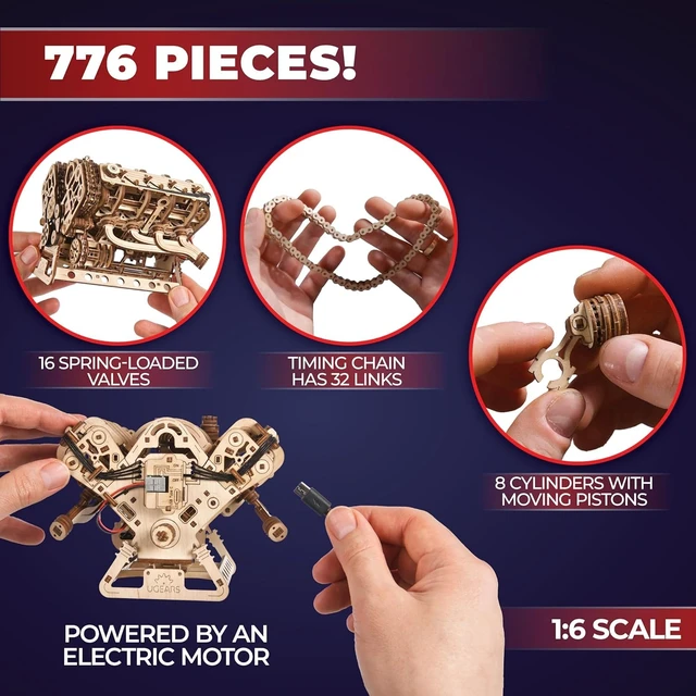 Alt view image 3 of 7 - V8 Engine Model Kit - 3D Wooden Puzzles for Adults, 3D Puzzle Model | Engine Kit, DIY Kits Gifts for Engineers for Christmas, Wooden Model Kits for Adults to Build, Brain Teaser Hobby Set