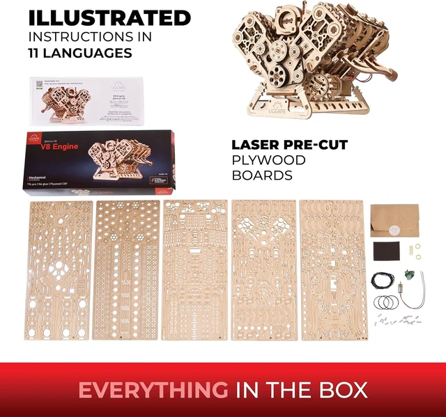 Alt view image 6 of 7 - V8 Engine Model Kit - 3D Wooden Puzzles for Adults, 3D Puzzle Model | Engine Kit, DIY Kits Gifts for Engineers for Christmas, Wooden Model Kits for Adults to Build, Brain Teaser Hobby Set