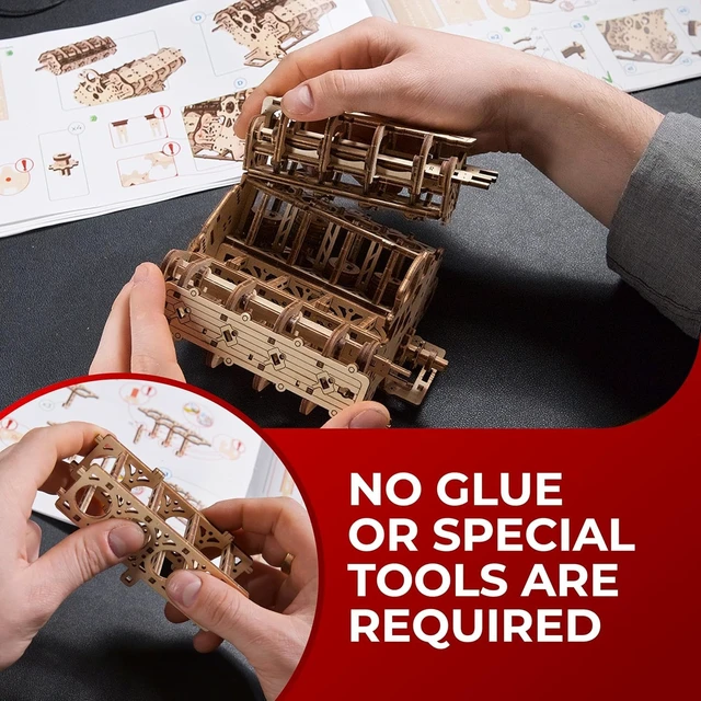 Alt view image 7 of 7 - V8 Engine Model Kit - 3D Wooden Puzzles for Adults, 3D Puzzle Model | Engine Kit, DIY Kits Gifts for Engineers for Christmas, Wooden Model Kits for Adults to Build, Brain Teaser Hobby Set